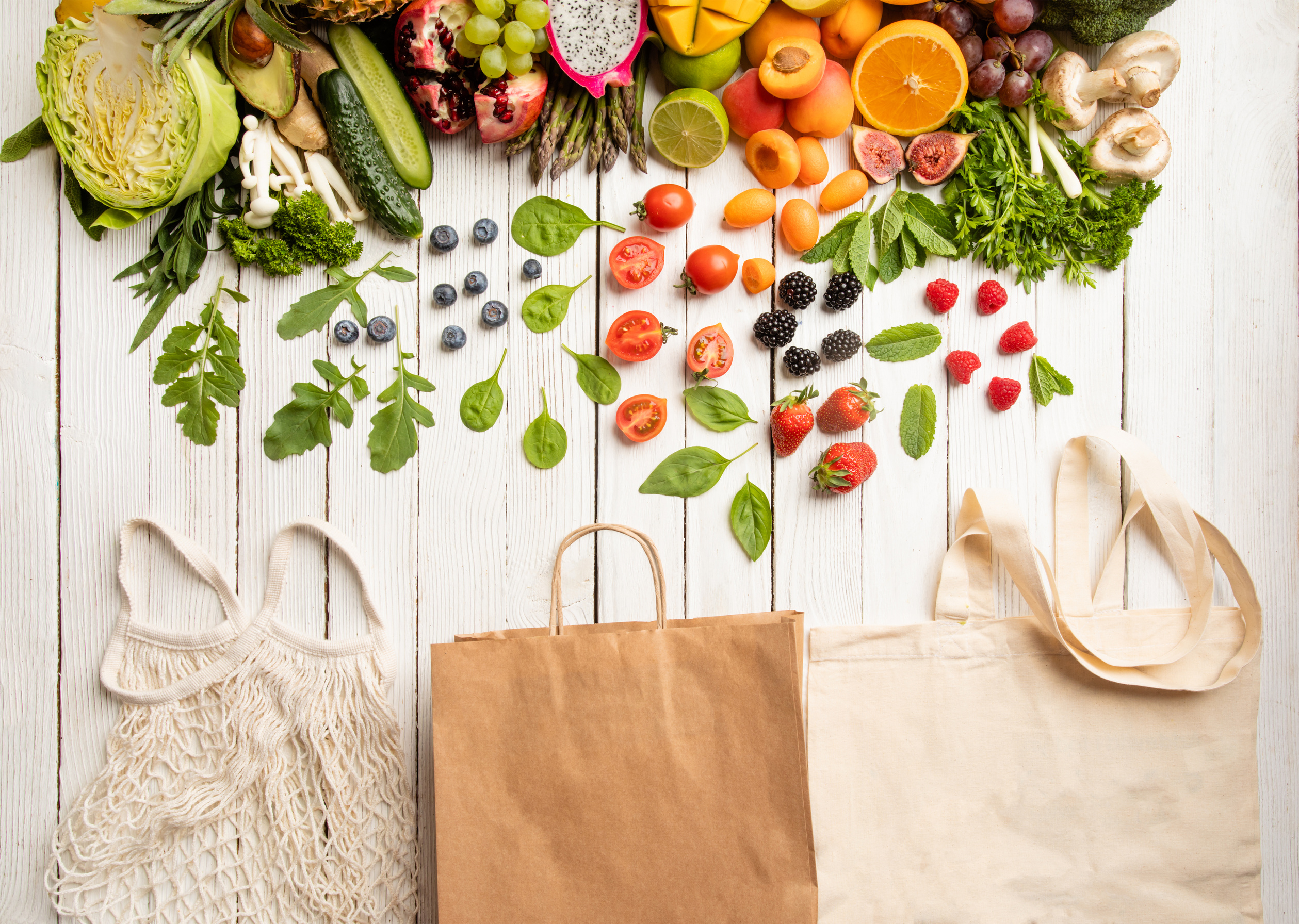Shopping for Vegetables and Fruits Using Eco-Bags