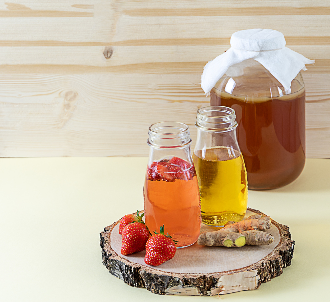 Kombucha tea. Homemade fermented drink.