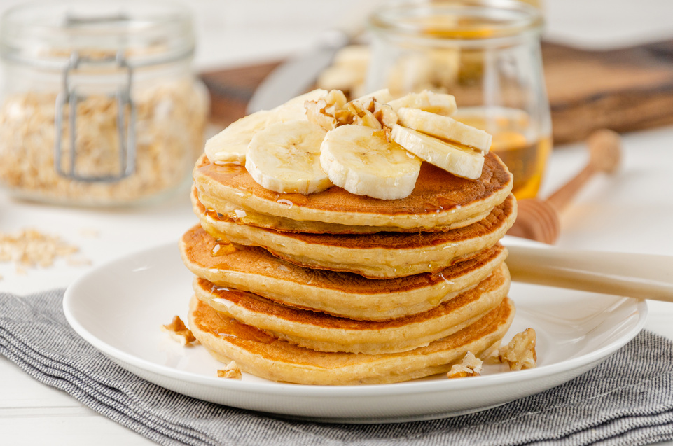 Oatmeal Pancakes with Slices of Fresh Bananas